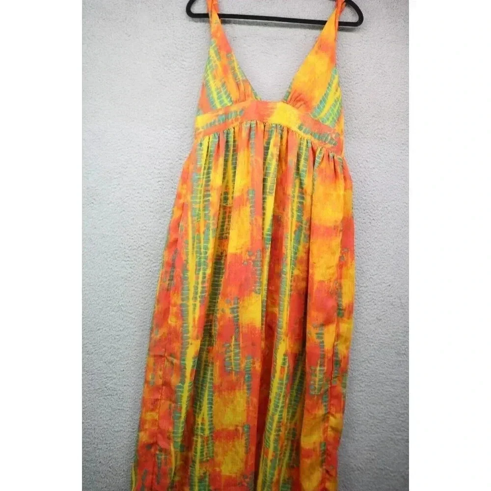 Ellen Weaver Sleeveless Tie-Dye Maxi Dress-Large-Empire Waist-Twisted Straps - Picture 7 of 9